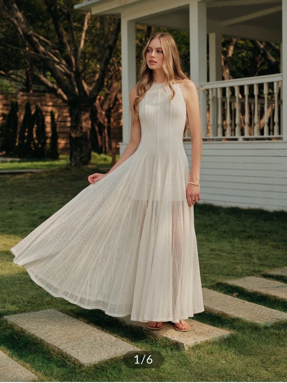 Sleeveless Maxi Lace Dress in Ivory